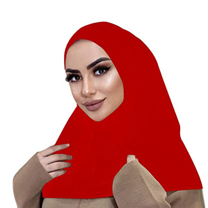Suillty Fashion Muslim Hijab for Women Instant Snap Fastener Hijab Inner Cap Full Cover Head Wraps Scarf Islam Turban Caps - color: Red