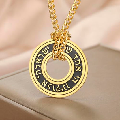 TEAMER Shema Yisrael Necklace Jewish Prayer Hear O Necklace Stainless Steel Hebrew Pendant Religious Vintage Jewelry for Men Women - style: Gold Chain