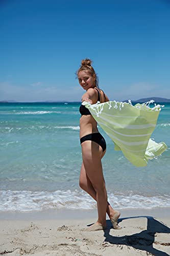 BAY LAUREL Turkish Beach Towel with Travel Bag 39 x 71 Quick Dry Sand Free Lightweight Large Oversized Towels Light - color: Pistachio Green With Floral Bag