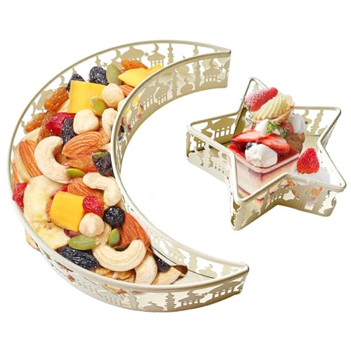 YumSur Ramadan Tray with Eid Mubarak Moon Star Design, Decorative Serving Tray, Islamic Holiday Theme (White) - color: White