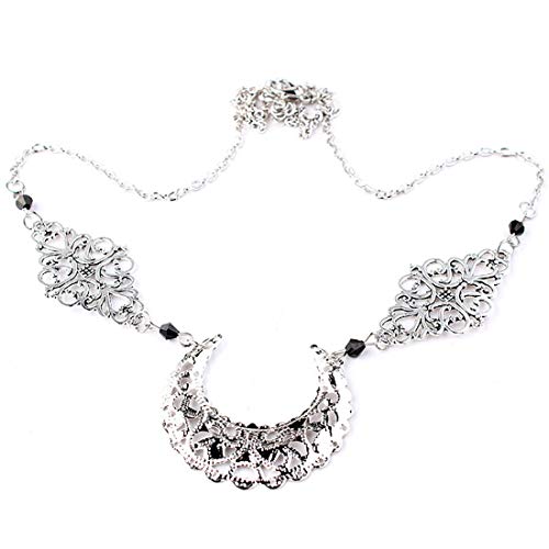 Doubnine Crescent Moon Boho Head Chain Pendant Gothic Forehead Headpiece Headband Retro Hair Accessories Wedding Head Dress for Women Bride Women Girls - color: black beads