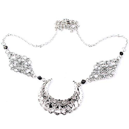 Doubnine Crescent Moon Boho Head Chain Pendant Gothic Forehead Headpiece Headband Retro Hair Accessories Wedding Head Dress for Women Bride Women Girls - color: black beads