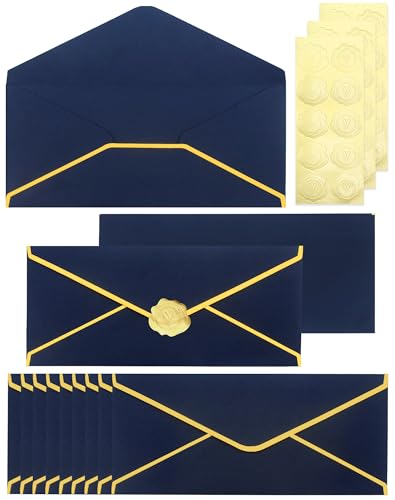 Business Envelopes with V-Flap,Gold Border 30 Pack #10 Envelopes Made of 150gsm Paper, Standard Envelopes with Gold Stickers for Office, Checks, Letter Mailing,9.45 * 4.13 Inches(Navy Blue) - color: Navy Blue