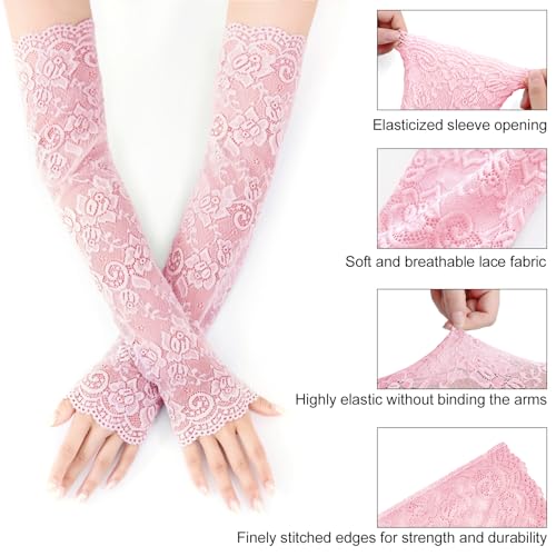Fingerless Lace Arm Sleeves for Women for Wedding Tea Party - color: 1 Pink