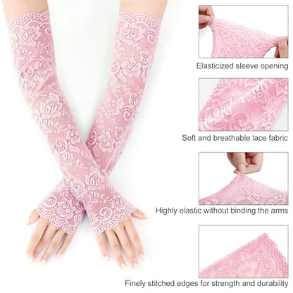 Fingerless Lace Arm Sleeves for Women for Wedding Tea Party - color: 1 Pink