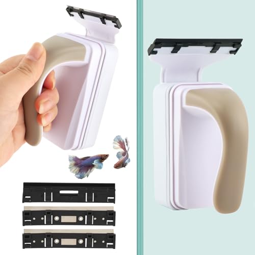 Aquarium Strong Magnetic Glass Cleaner Brush, Fish Tank Glass Scrubber Algae Scraper Comfortable Grip Handle with 2 Detachable Scrapers Mag Float Scrubber for 0.32 Inch Tanks(M) - size: M for Glass Thickness: 0.32"