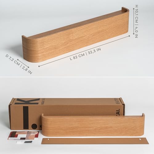 Kazai. Wall-Mounted Coat Rack 'Toke' - Modern Design Coat Rack with Hidden Wall Hooks - Solid Wood Veneer Panel Coat Hanger - Oak - color: Oak, size: 8 Hooks