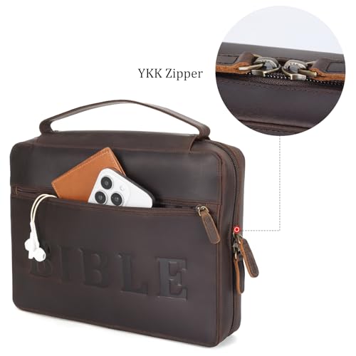 Polare Cowhide Leather Bible Cover Church Bag Book Protective Case Holder
