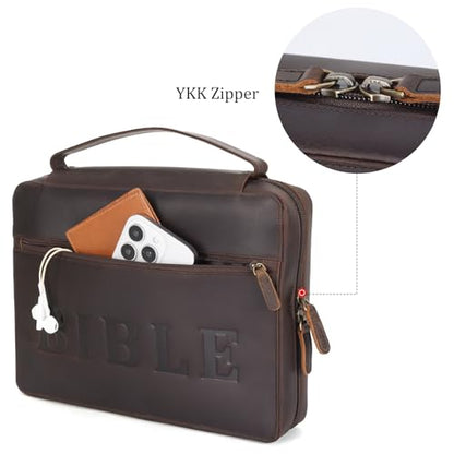 Polare Cowhide Leather Bible Cover Church Bag Book Protective Case Holder