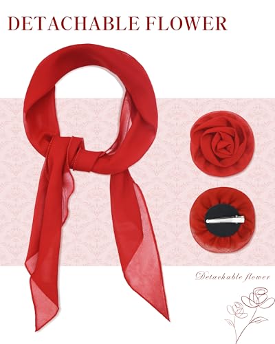 Chiffon Scarf for Women, Removable Flower Neck Scarf Light Soft Fashion Rose Scarves Versatile Headband or Hair Band - color: Red