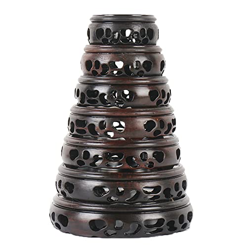 GOLDY&WENDY Oriental Furniture Display Stand Round Wooden Chicken Wing B | Household Antique Crafts Collectibles Pedestal, Hollow Openwork Wood Base - size: 4.1x4.1x1.0 in
