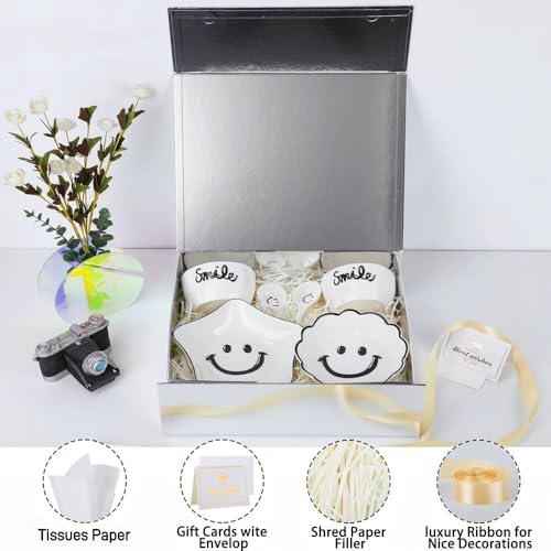 UoeRing 2 Pcs Silvery Gift Box Large 11.5x8x4 Inch with Magnetic Lid | Collapsible Luxury Present Box,for Birthday,Christmas Holiday Gift Includes Card,Ribbon,Tissue Paper & Shredded Filler - color: 13.5x11.8x4.7 Inch-SilveryPack of 2