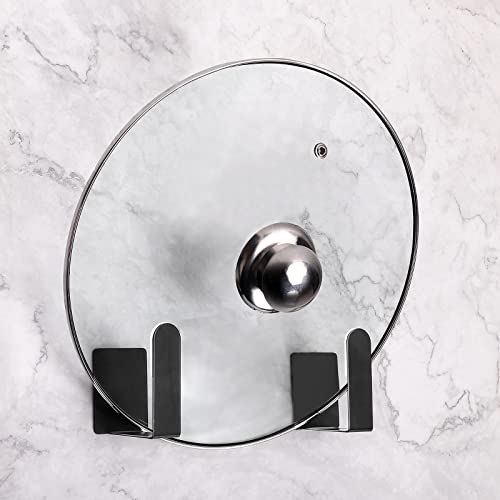 Pot Lid Holder Stainless Steel Wall Mounted 3M Self Adhesive, Also for Bathroom Scale Holder & Cutting Board, Pan Cover Racks Freely Adjustable Length (Set of 4, Black) - color: Black