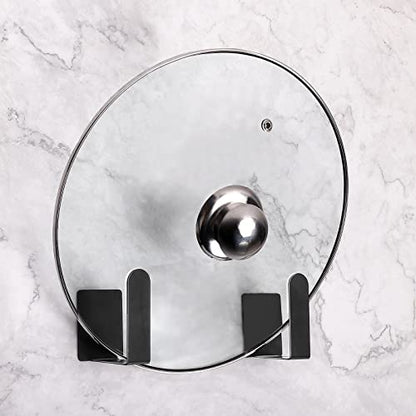 Pot Lid Holder Stainless Steel Wall Mounted 3M Self Adhesive, Also for Bathroom Scale Holder & Cutting Board, Pan Cover Racks Freely Adjustable Length (Set of 4, Black) - color: Black