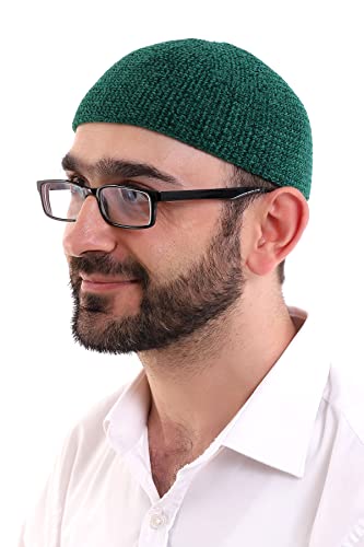 ihvan online Turkish Muslim Winter Velvet Kufi Hats for Men, Taqiya, Takke, Peci, Islamic Caps, Islamic Gifts, Standart Size - color: Green
