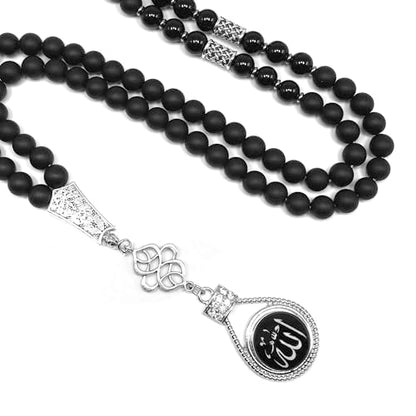 Special Prayer Beads Series -99 beads- Tesbih Tasbih Tasbeeh Misbaha Masbaha Subha Sebha Sibha (Black Agate Stone Beads -8 mm-) - color: Black Agate Stone Beads -8 mm-