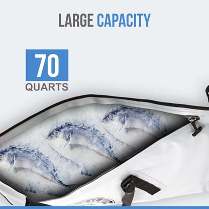 Flat PVC Tarpaulin Insulated Fish Cooler Kill Bag - Waterproof Fishing Cooler Bag with Easy Grip Carry Handles - Portable Soft Cooler - 3 Sizes - size: (70 QT) 40" x 18"