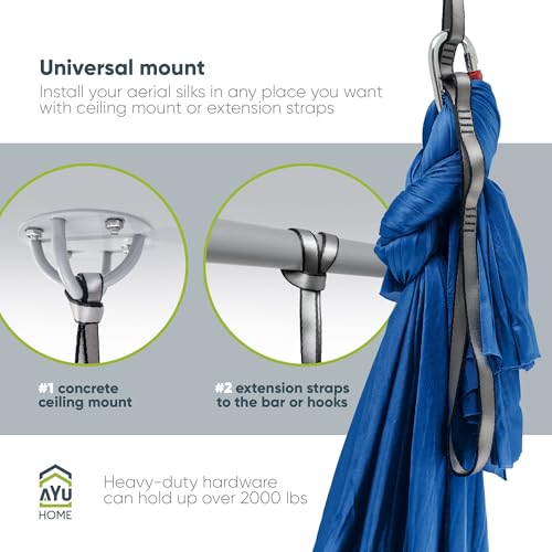 AyuHome Aerial Silks Kit for Home - Premium Yoga Swing for Adults with 660 lbs Capacity - Versatile Aerial Yoga Hammock for Gymnastics Training - color: Aerial silk - Precious Blue - New