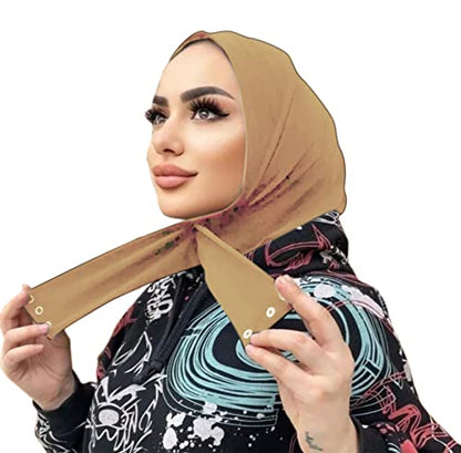 Suillty Fashion Muslim Hijab for Women Instant Snap Fastener Hijab Inner Cap Full Cover Head Wraps Scarf Islam Turban Caps - color: Beige