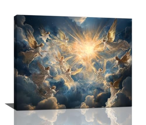 Angel Wall Art Cherub Pictures Wall Decor Angel Wings Canvas Print Painting Modern Home Decoration Framed Artwork For Living Room Bathroom Bedroom Kitchen Office 16"X20" - color: Angle, size: 16"L x 20"W