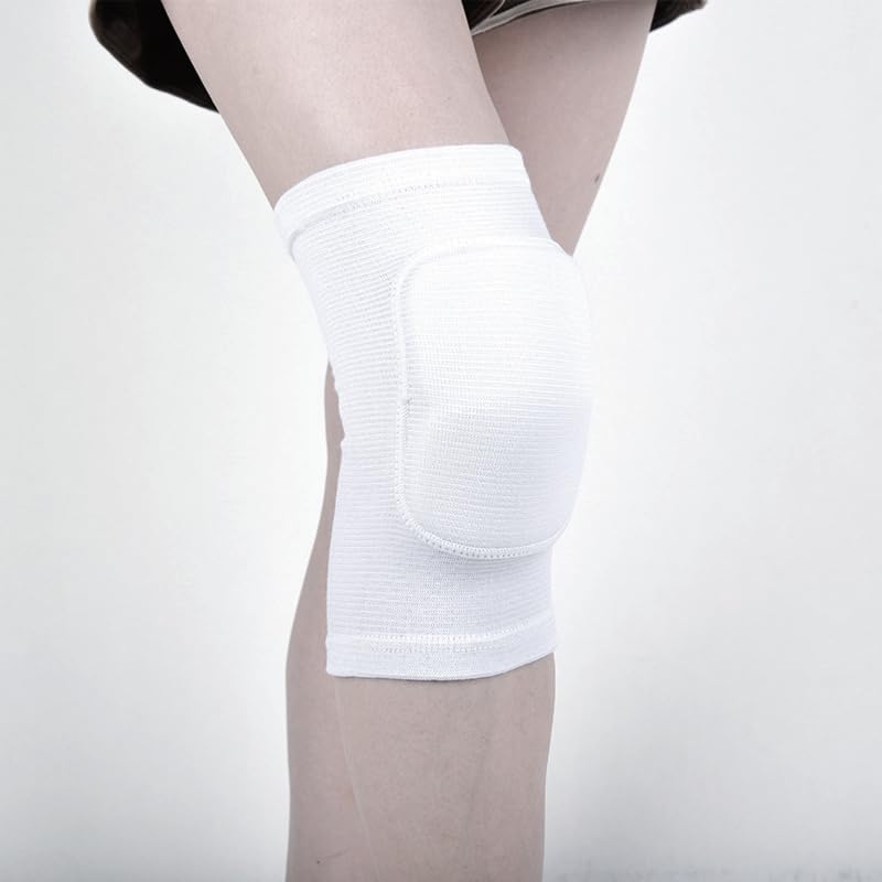 Kids Volleyball Kneepad Soft with Sponge 1 Pair, Knee Sleeve for Adult Youth Pole Dance Cycling Soccer Roller Skating-Elbow Support Work Gym Yoga Golf Leg Protector Auto Mechanic-Black(White, L)