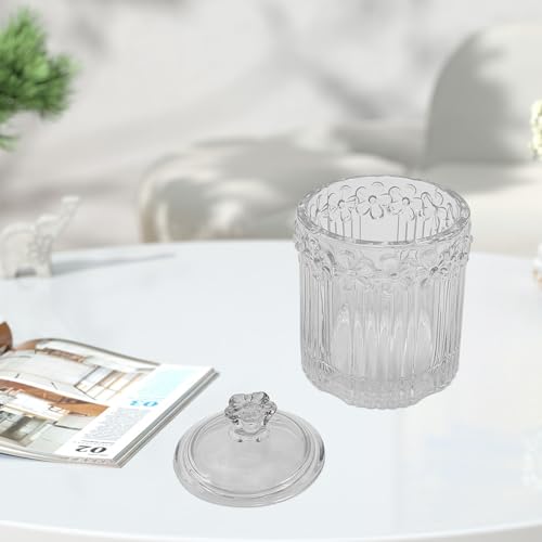 2 Pack Glass Qtip Holder Canisters with Lids, Crystal Clear Apothecary Jars for Cotton Balls, Swabs, Floss, Candy & Makeup Pads, Bathroom Vanity Organizers & Beauty Storage(Clear)