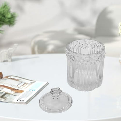2 Pack Glass Qtip Holder Canisters with Lids, Crystal Clear Apothecary Jars for Cotton Balls, Swabs, Floss, Candy & Makeup Pads, Bathroom Vanity Organizers & Beauty Storage(Clear)