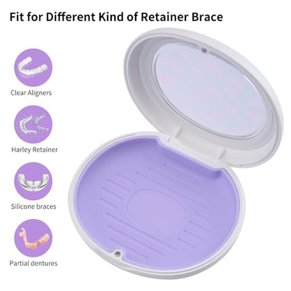 Cute Retainer Case with Silicone Pad, Portable Slim Aligner Case Orthodontic Retainer Box, Denture Storage Container Travel Mouth Guard (Bowknot/Purple) - color: Bowknot/Purple