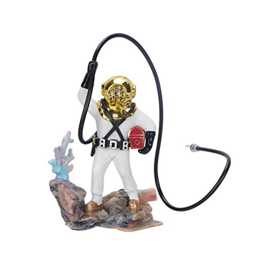 POPETPOP Aquarium Diver Sculpture Fish Tank Decoration with Bubble Effect for Fresh and Saltwater Tanks Resin Floating Scuba Diver Ornament 3.54X2.95X1.18In Desktop Landscape Accessory