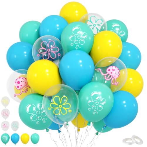 Blue and Yellow Balloons, Ocean Beach Poo Themed Party Decorations - color: Teal Blue Yellow