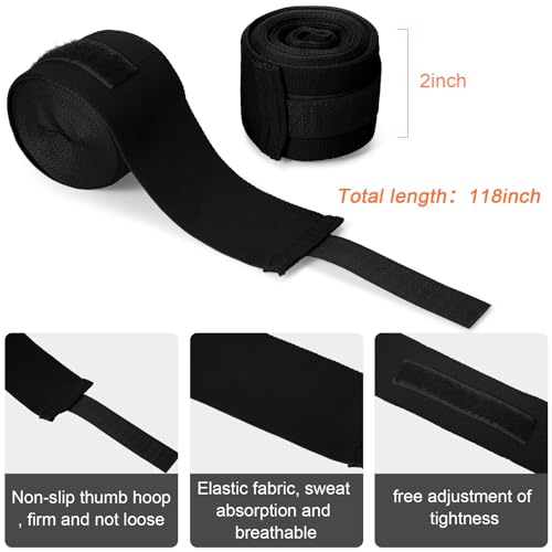 Junkin 6 Pcs Boxing Set 1 Pair of 16oz Gloves and 4 Pcs 118 in Hand Wraps for Adult Boxing Training Shockproof Gloves Training Beginner Practice Muay Thai Kickboxing Gift - color: Black