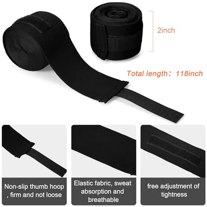 Junkin 6 Pcs Boxing Set 1 Pair of 16oz Gloves and 4 Pcs 118 in Hand Wraps for Adult Boxing Training Shockproof Gloves Training Beginner Practice Muay Thai Kickboxing Gift - color: Black