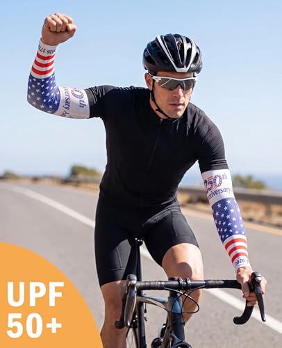 Aueyan Arm Sleeves for Men Women,Cooling Sleeves with Thumb Holes,Funny Sun Protection Arms Cover with Print Pattern - color: 250th Anniversary Flag