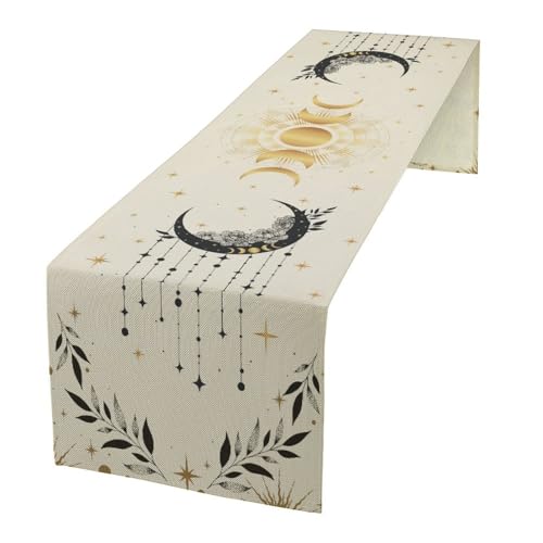 Sun Moon Table Runner, Astrology Mystical Sun Moon Stars Clouds Witchy Tarot Gothic Holiday Kitchen Dining Table Runner for Kitchen Living Room Home Party 13x36in - color: Moon-10, size: W13''xL36''