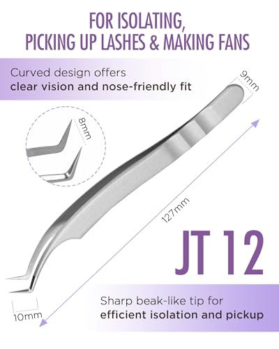 Tweezers Lash Tweezers for Eyelash Extensions, Stainless Steel JT12 | Non-slip, High Precision, Effortless Tip for Mega Fans, Professional sticker tweezers for crafting - style: JT12