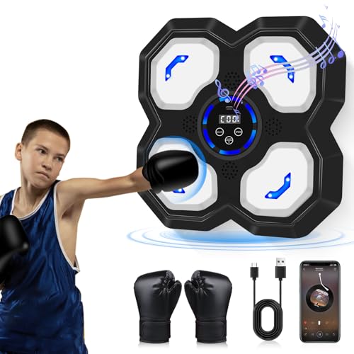 Music Boxing Machine for Kids and Teens Adults, Trainer Equipment with Gloves, Wall-Mounted Boxing Music Workout Machine, LED Electronic Focus Training for Home,Office, Gym - style: Punch-black
