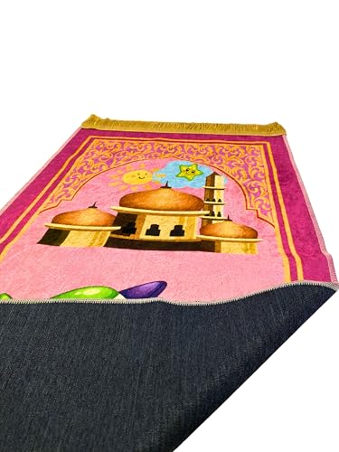 Muslim Kids Prayer Rug, Kids Prayer mat, Islamic Prayer Mat for Children with Free Tasbih and Cap - Ramadan Eid Gifts for Muslim Kids (Pink Set) - color: Pink Set