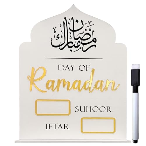 Ramadan Advent Countdown Calendar 2026 – Eid Mubarak Decoration Set with Erasable Pen – Islamic and Mosque Themed Home Decor for Table Centerpieces – Ideal Gift for Muslim Families