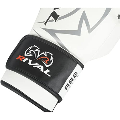 RIVAL Boxing RB2 2.0 Super Bag Gloves, Hook and Loop Closure - High-Density, Multi-Layered Padding, and Breathable Mesh Palm - color: White, size: Medium