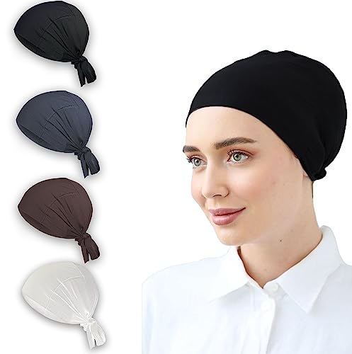 ESERRA Women's Scarf Hat & Hijab Cap - Inner Beanies & Underscarf Turban - color: Black White Brown Gray