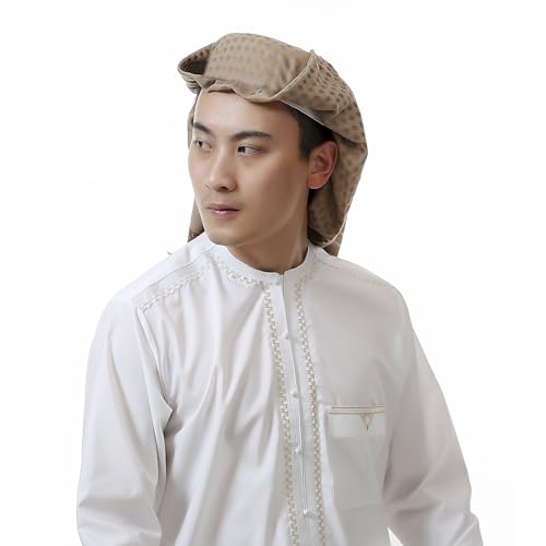 PURFUN Men's Large Arab Shemagh Headscarf Muslim Headcover Shawl Keffiyeh Arabic Scarf - color: Brown&khaki/Cotton