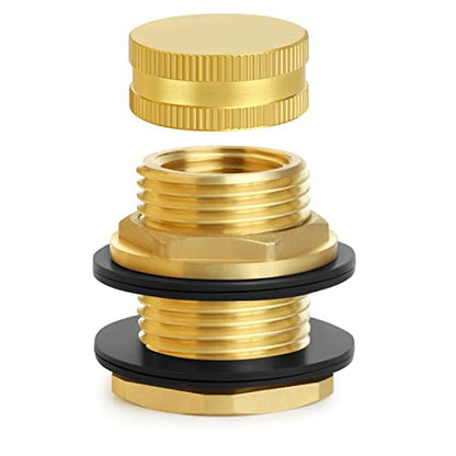Ceaeso Brass Male Garden Hose Bulkhead Fitting With Plug, 1/2" Female NPT, 3/4" Male GHT (garden Hose Thread), Brass Tank Connector/drain/flush Port Kit For Rain Barrels, Aquariums, Sinks，1 Pack - color: 1 pack