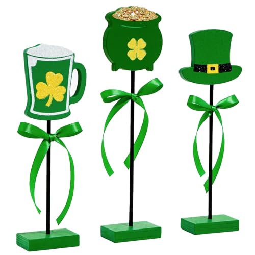 3 Pcs St. Patrick's Day Table Decorations Wooden Shamrock Decor Freestanding Irish Lucky Clover Table Sign St Patricks Day Tiered Tray Centerpiece for Home Party Desk - color: Patrick
