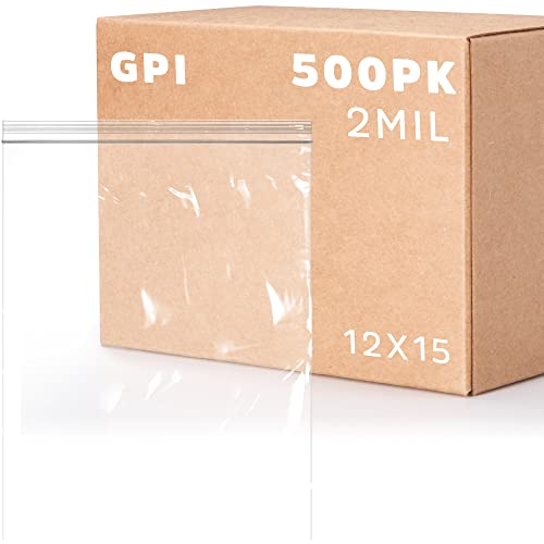 GPI - 12" x 15" Zip Bags, 500 Count, Clear Plastic Reclosable Zipper Poly Baggies, with Resealable Zip Top Lock. for Freezer, Apparel, Clothing, Food, Home & Office Supplies. - size: 12" x 15"