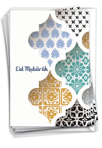 NobleWorks - 12 Eid Mubarak Greeting Cards Box Set with 5 x 7 Inch Envelopes for Men and Women (1 Design, 12 Each) Muslim Holiday Cards Eid Mubarak Dimensions - Tiles C10424EEIG-B12x1