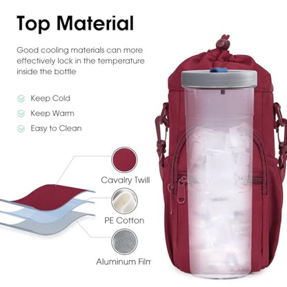 sportsnew 40oz Insulated Crossbody Water Bottle Bag Gym Hiking Phone Pocket | Water-resistant Lining, Padded Strap, Top Handle, Drawstring, Phone Pocket, Elastic Slots, Built-In Key Clip for Gym Walking - color: Red