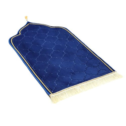 Muslim Prayer Rug Islamic Mat - Thick Large Padded Sajadah for Kids Men Women - Soft Velvet Prayer Rugs for Eid Travel Ramadan, Blue - color: Blue