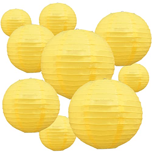 BEISHIDA Yellow Round Paper Lanterns Decorative Hanging Asia Chinese Japanese Paper Lanterns Lamp for Birthday Halloween Wedding Baby Bridal Shower Fall Home Decor Party Decoration（10 Packs） - color: Yellow, size: 4、6、8、10、12 Inch