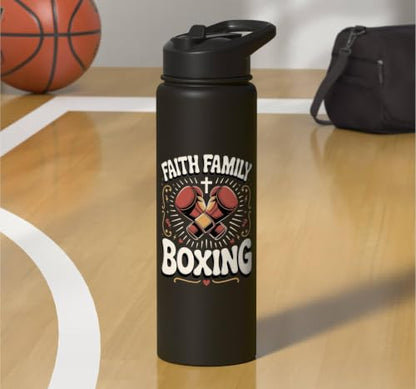 Faith Family Boxing Boxer Fighter Combat Sport Stainless Steel Insulated Water Bottle - color: Black