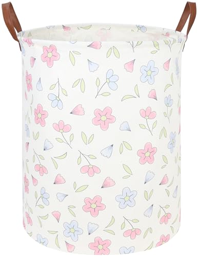 Flower Patter Laundry Hamper,Girls Laundry Basket,Waterproof foldable kid's laundry basket,Baby Girls Nursery Hamper,Gift Baskets, Girls Room Decor(Blue flower) - color: Blue flower